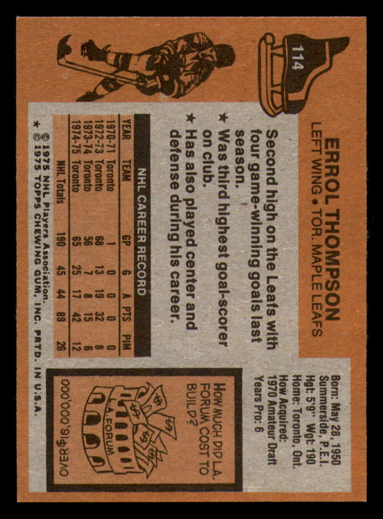 1975-76 Topps #114 Errol Thompson Near Mint+ RC Rookie 