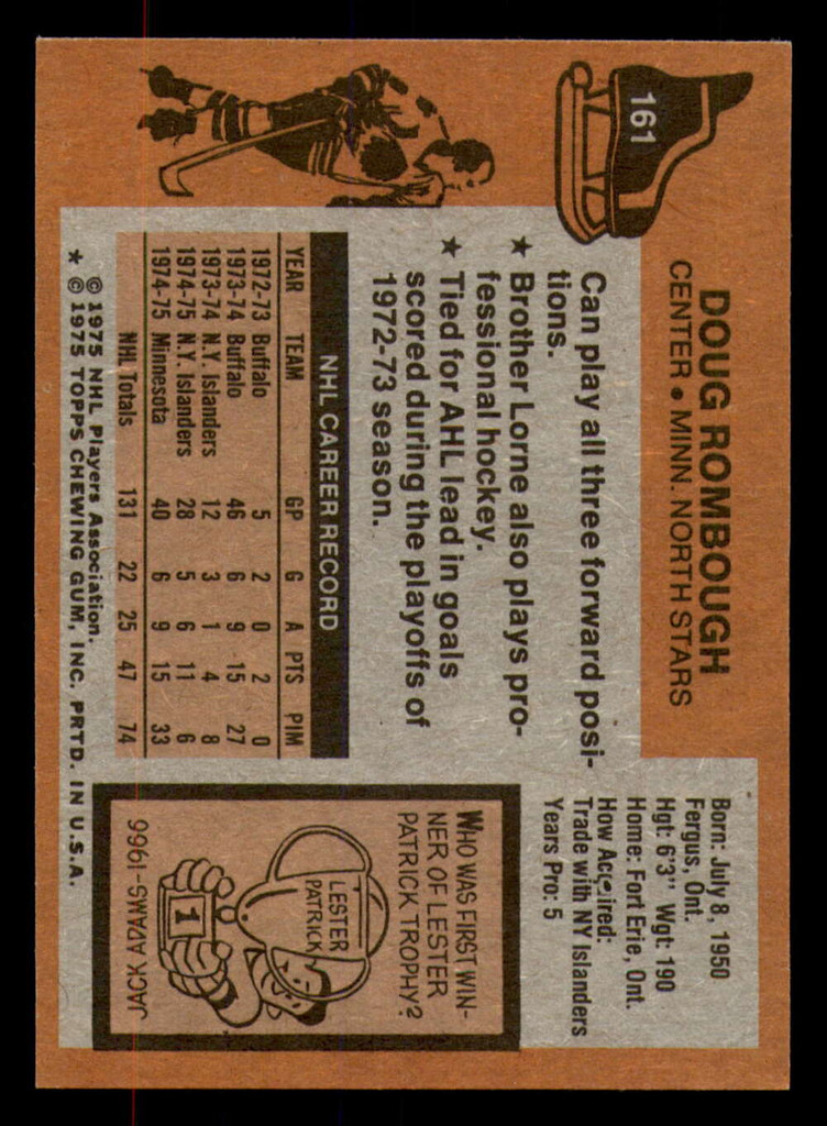 1975-76 Topps #161 Doug Rombough Near Mint+  ID: 365721