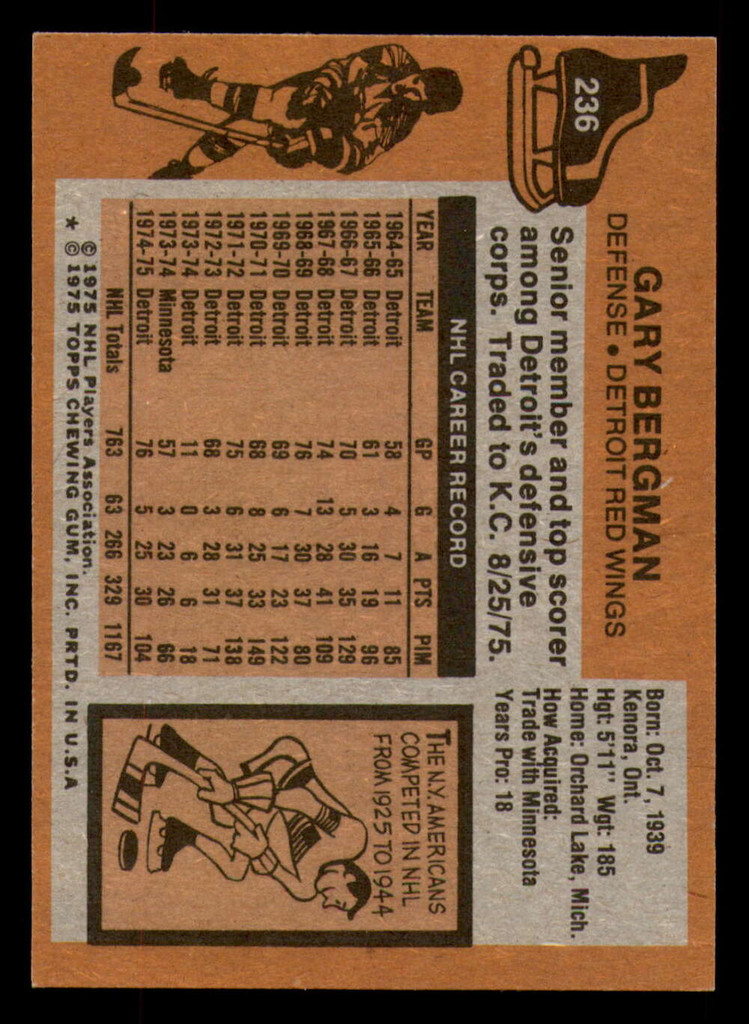 1975-76 Topps #236 Gary Bergman Ex-Mint  ID: 365895