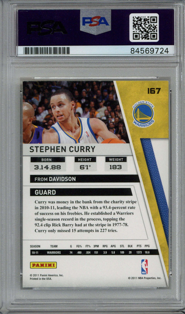 2011 Panini Season Update #167 Stephen Curry PSA DNA Auto Signed Slabbed Warriors