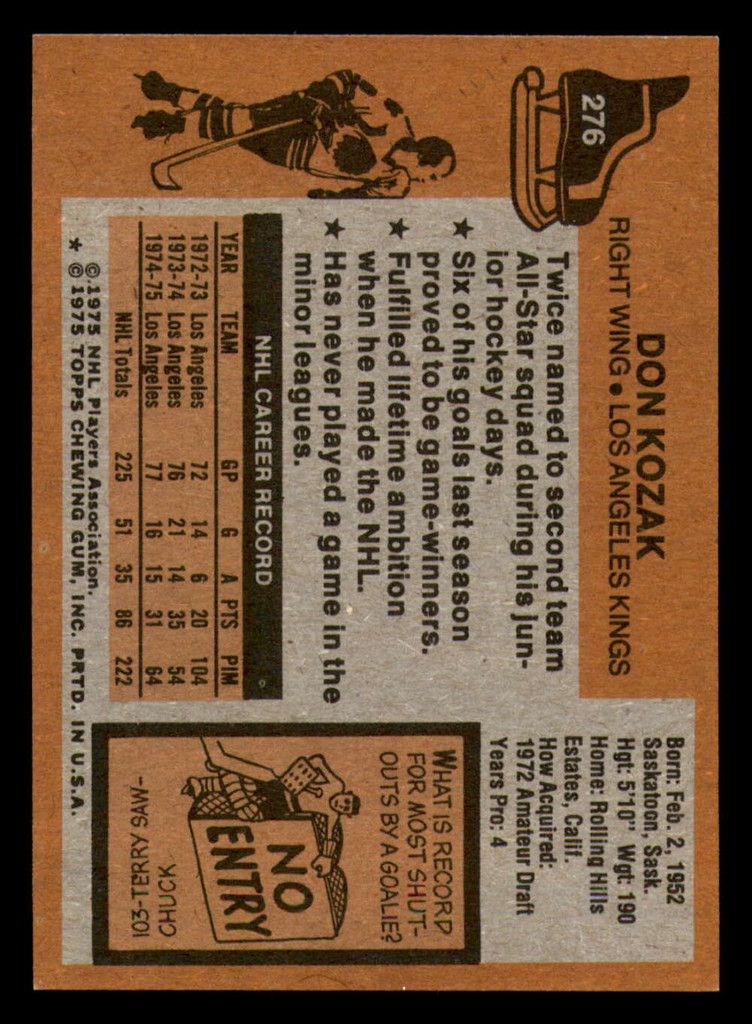 1975-76 Topps #276 Don Kozak Near Mint+ 