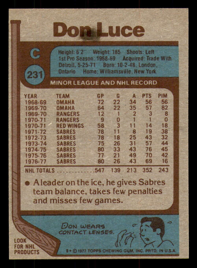 1977-78 Topps #231 Don Luce Ex-Mint  ID: 366273