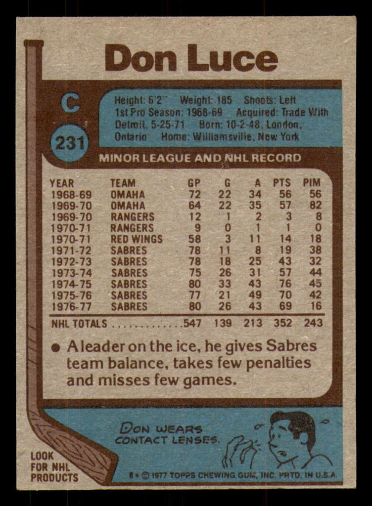 1977-78 Topps #231 Don Luce Ex-Mint  ID: 366274