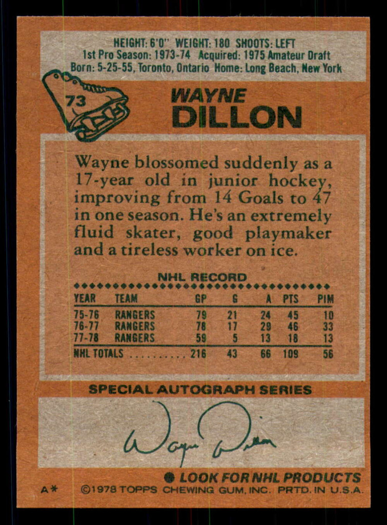 1978-79 Topps #73 Wayne Dillon Near Mint+  ID: 366420