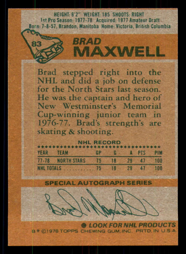 1978-79 Topps #83 Brad Maxwell Near Mint+ RC Rookie  ID: 366434