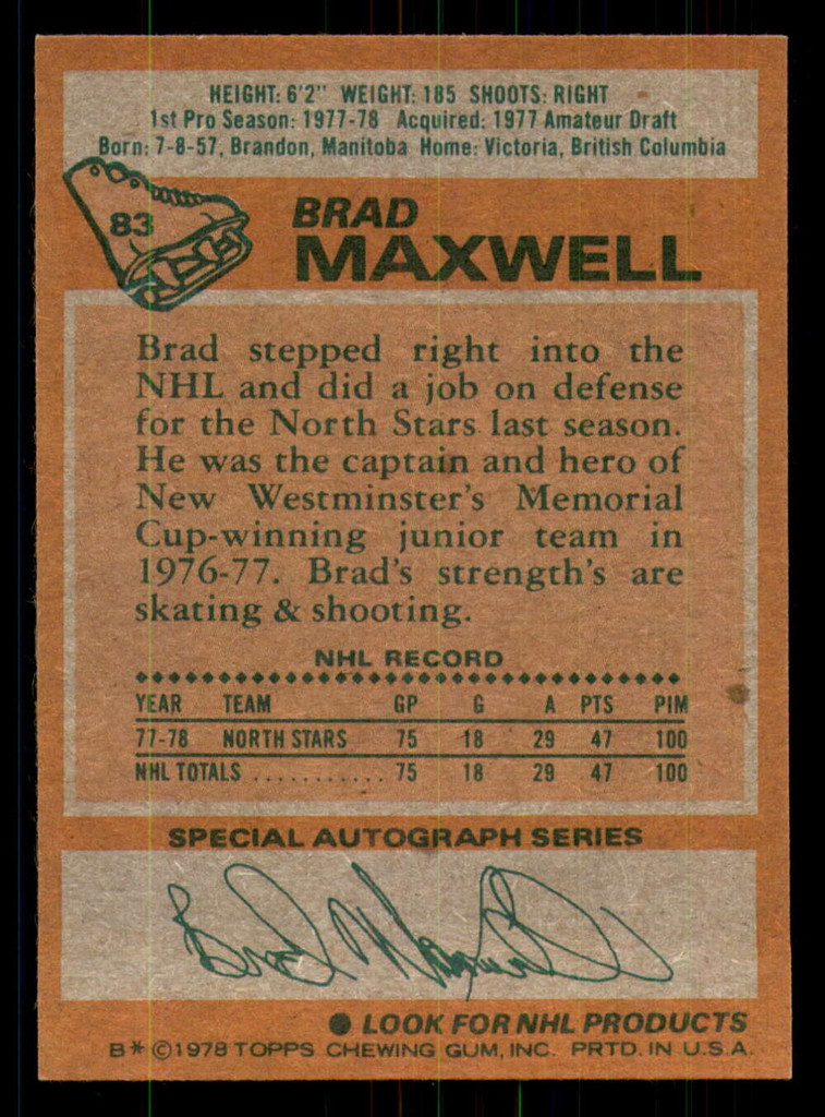 1978-79 Topps #83 Brad Maxwell Near Mint+ RC Rookie  ID: 366436
