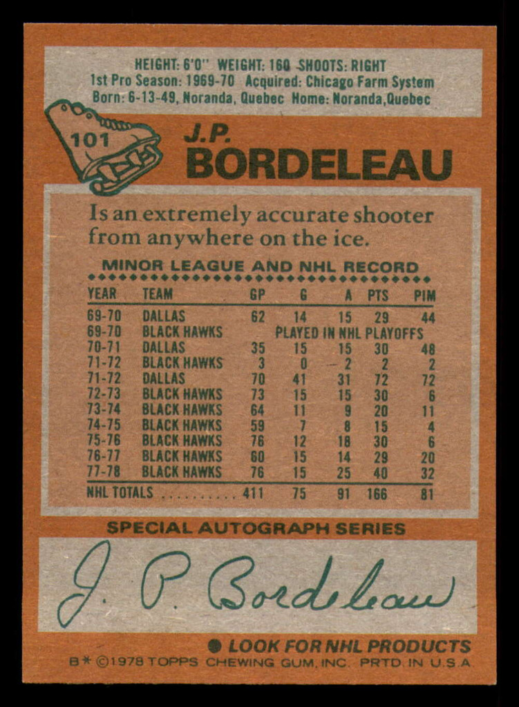 1978-79 Topps #101 J.P. Bordeleau Near Mint+ 