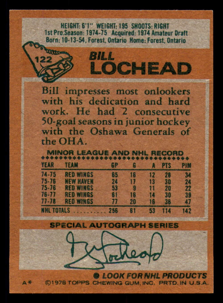 1978-79 Topps #122 Bill Lochead Near Mint+  ID: 366514