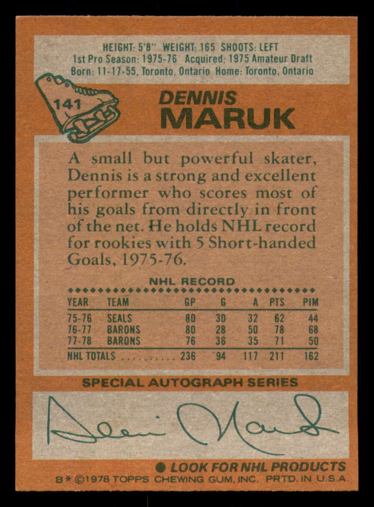 1978-79 Topps #141 Dennis Maruk Near Mint  ID: 366557