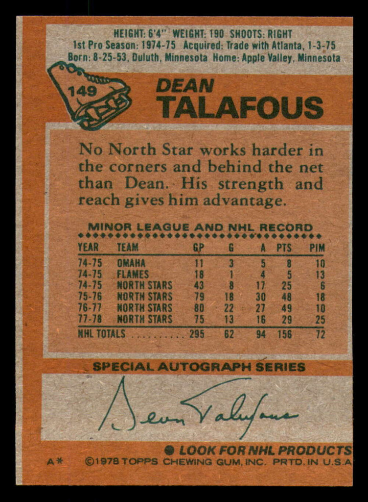 1978-79 Topps #149 Dean Talafous Near Mint  ID: 366575