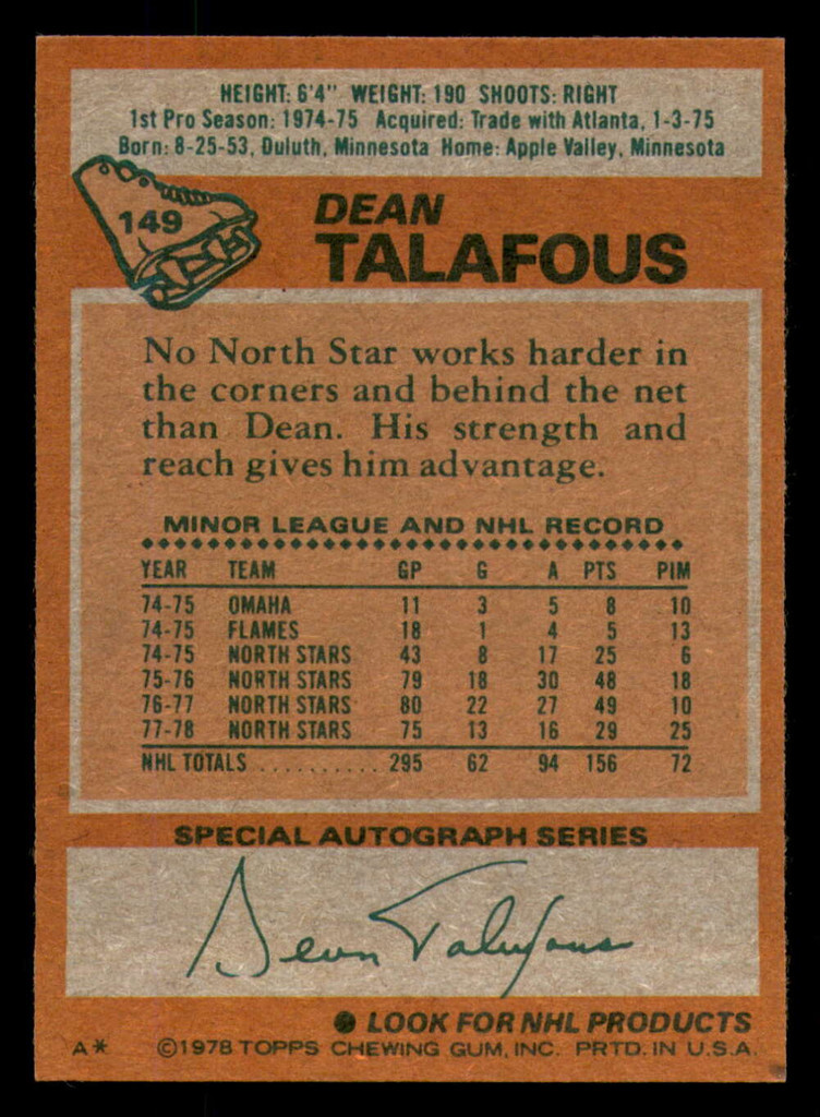 1978-79 Topps #149 Dean Talafous Ex-Mint 