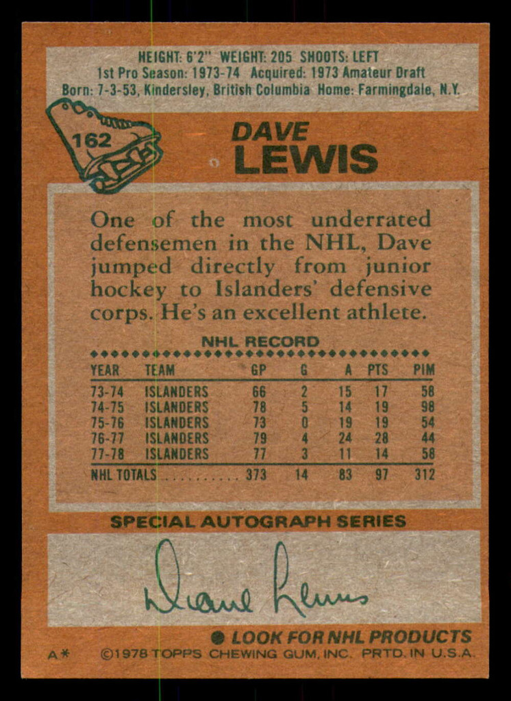 1978-79 Topps #162 Dave Lewis Near Mint+  ID: 366612