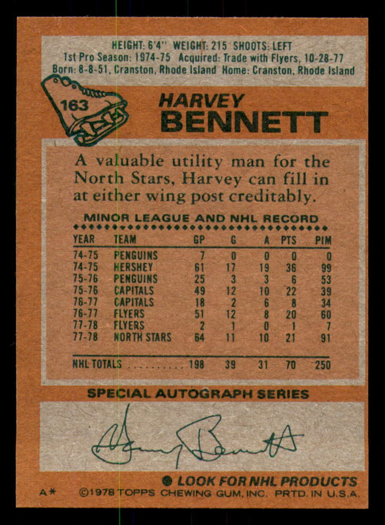 1978-79 Topps #163 Harvey Bennett Near Mint 