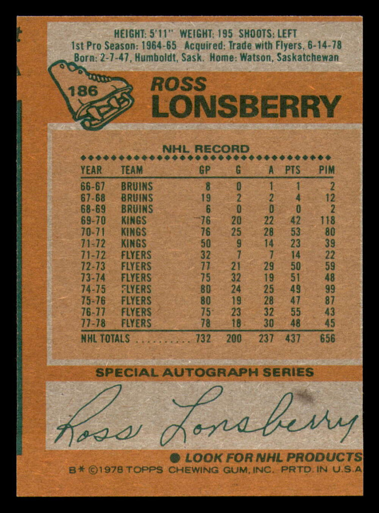 1978-79 Topps #186 Ross Lonsberry Ex-Mint  ID: 366678