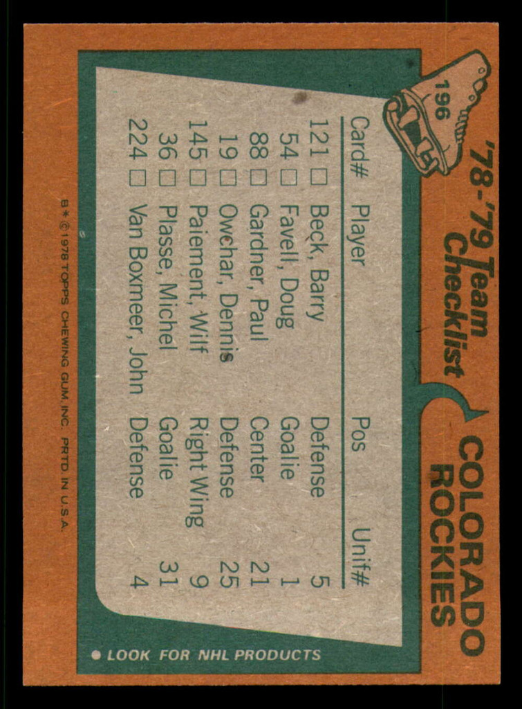 1978-79 Topps #196 Rockies Team Near Mint  ID: 366701