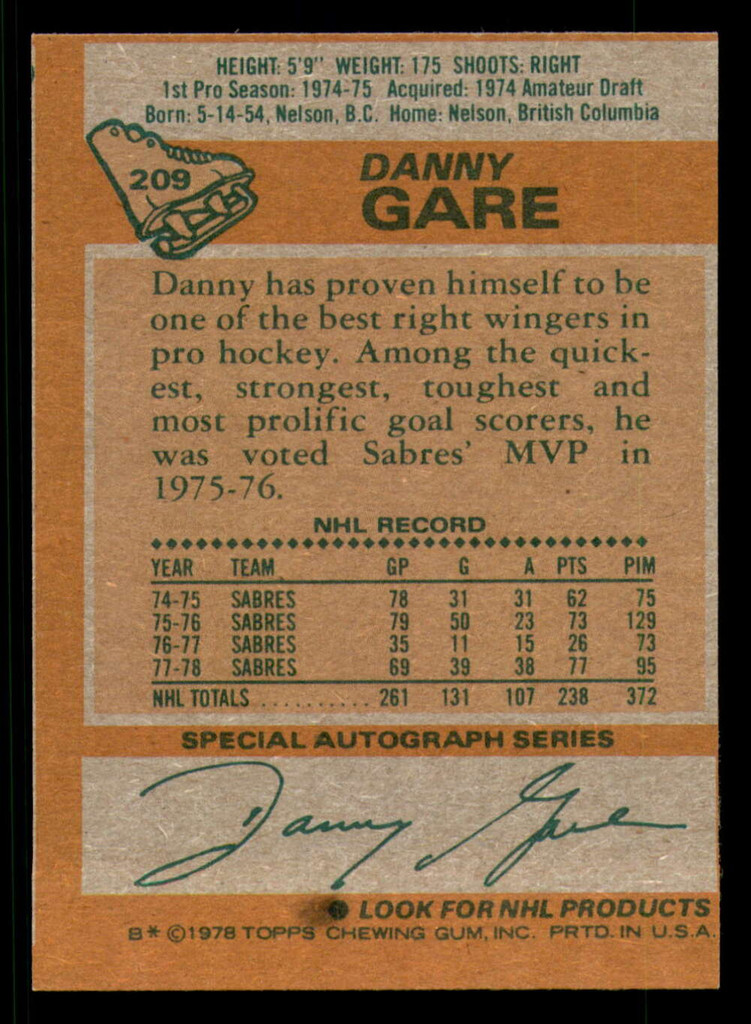 1978-79 Topps #209 Danny Gare Near Mint 