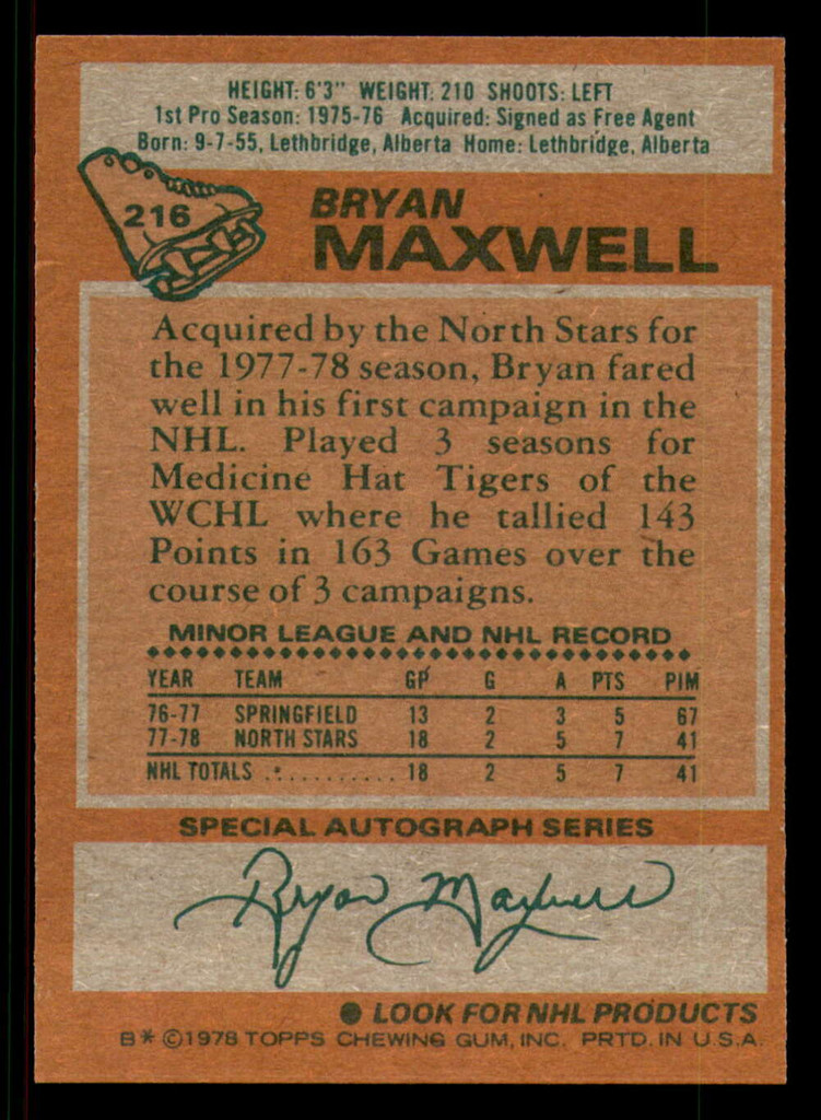 1978-79 Topps #216 Bryan Maxwell Near Mint  ID: 366741