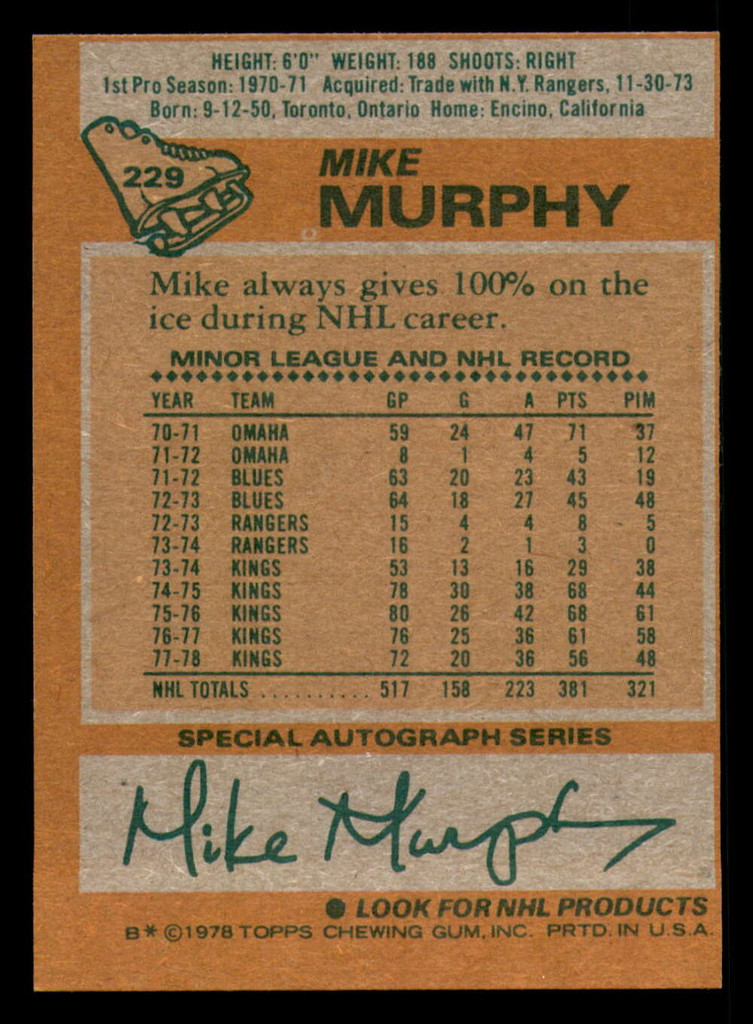 1978-79 Topps #229 Mike Murphy Near Mint  ID: 366774