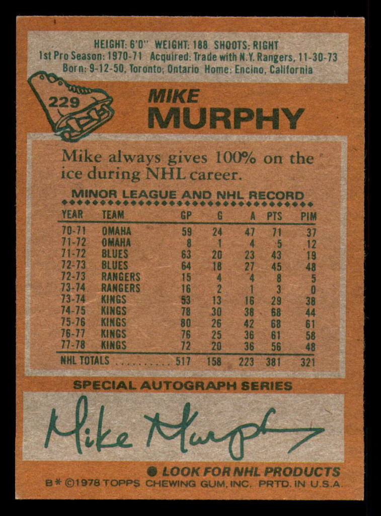 1978-79 Topps #229 Mike Murphy Near Mint+ 