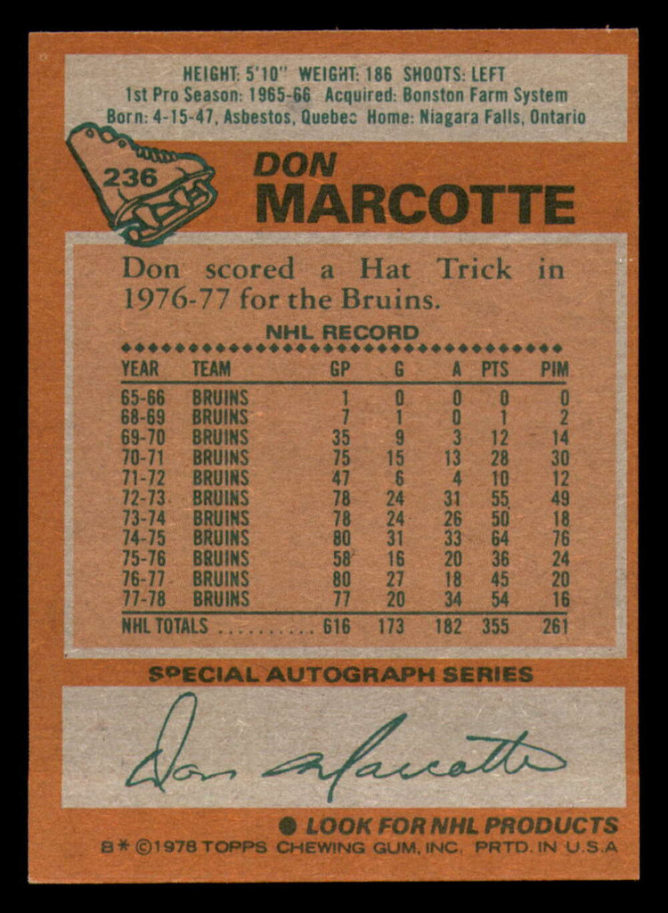 1978-79 Topps #236 Don Marcotte Near Mint  ID: 366792