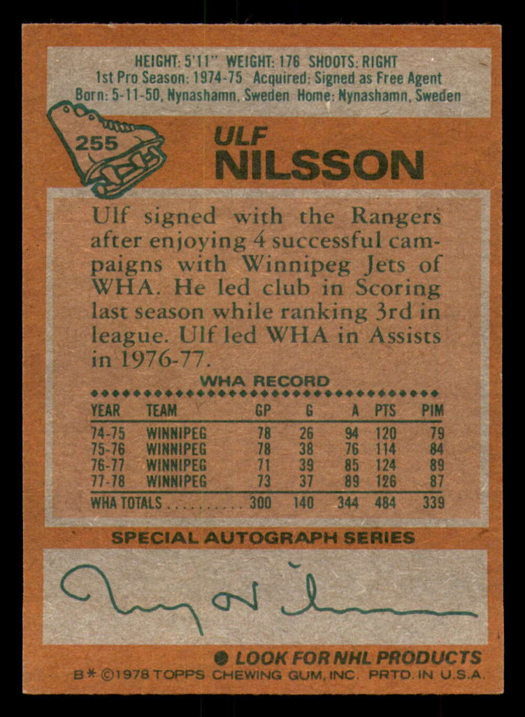 1978-79 Topps #255 Ulf Nilsson Near Mint  ID: 366839