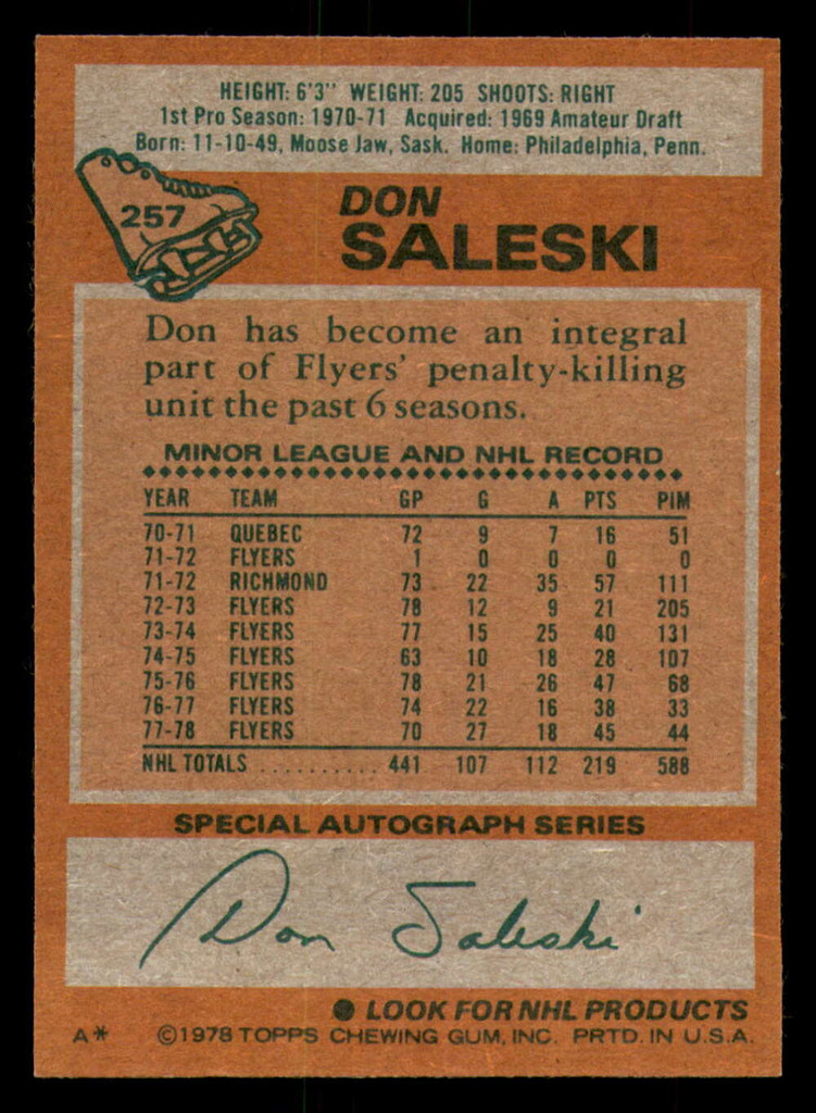 1978-79 Topps #257 Don Saleski Near Mint+  ID: 366846