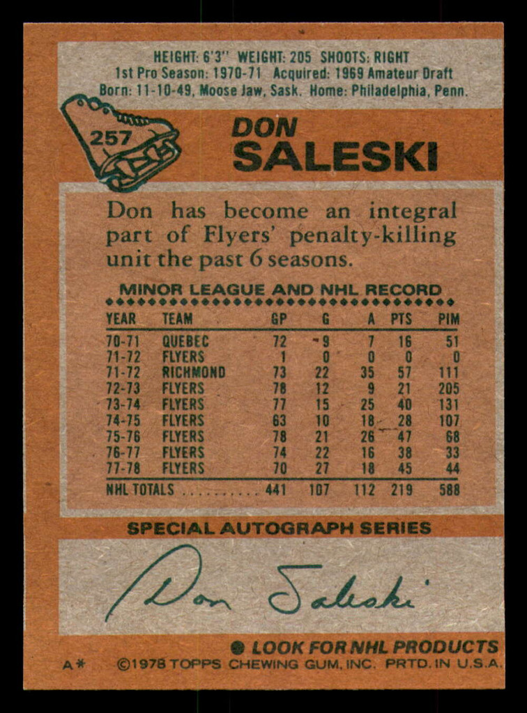 1978-79 Topps #257 Don Saleski Near Mint+  ID: 366850