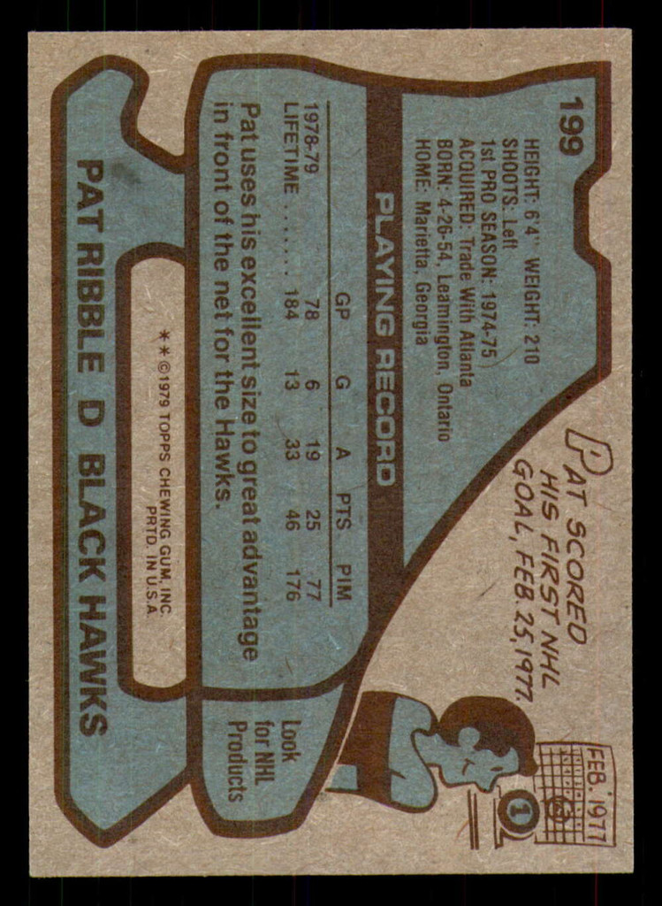 1979-80 Topps #199 Pat Ribble Near Mint RC Rookie  ID: 367084