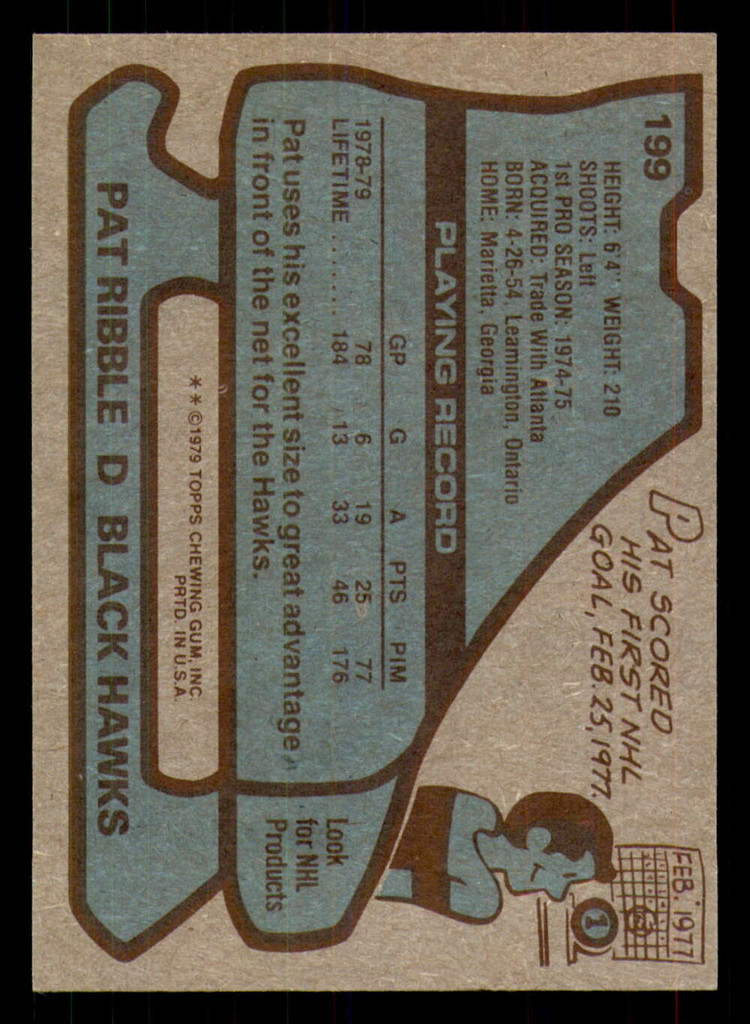 1979-80 Topps #199 Pat Ribble Near Mint RC Rookie  ID: 367085