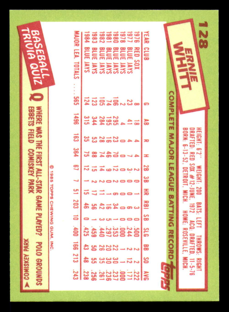 1985 Topps Tiffany #128 Ernie Whitt NM-Mint 