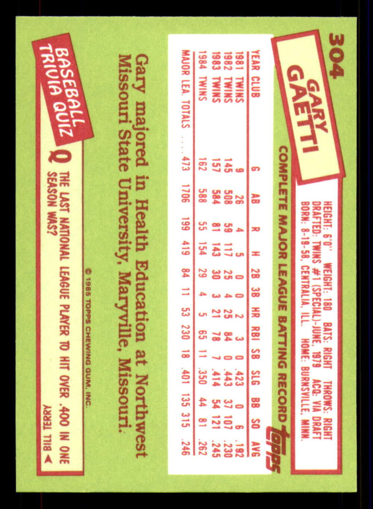1985 Topps Tiffany #304 Gary Gaetti NM-Mint 