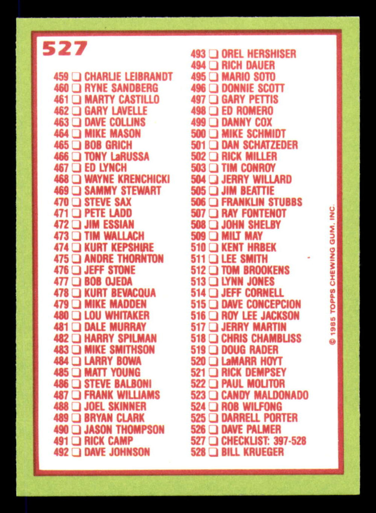 1985 Topps Tiffany #527 Checklist: 397-528 NM-Mint 