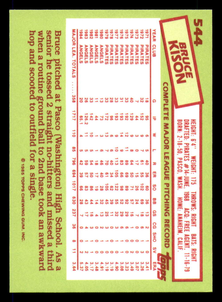 1985 Topps Tiffany #544 Bruce Kison NM-Mint 