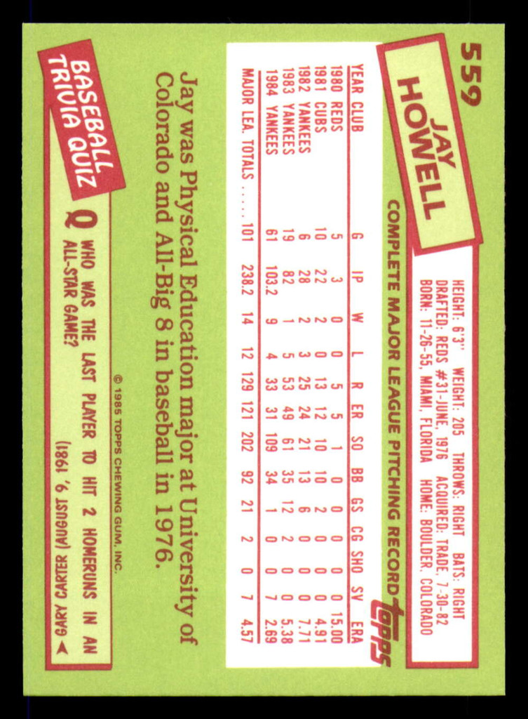 1985 Topps Tiffany #559 Jay Howell NM-Mint 