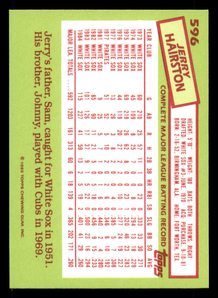1985 Topps Tiffany #596 Jerry Hairston NM-Mint 