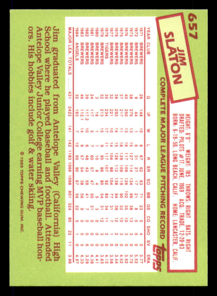 1985 Topps Tiffany #657 Jim Slaton NM-Mint 