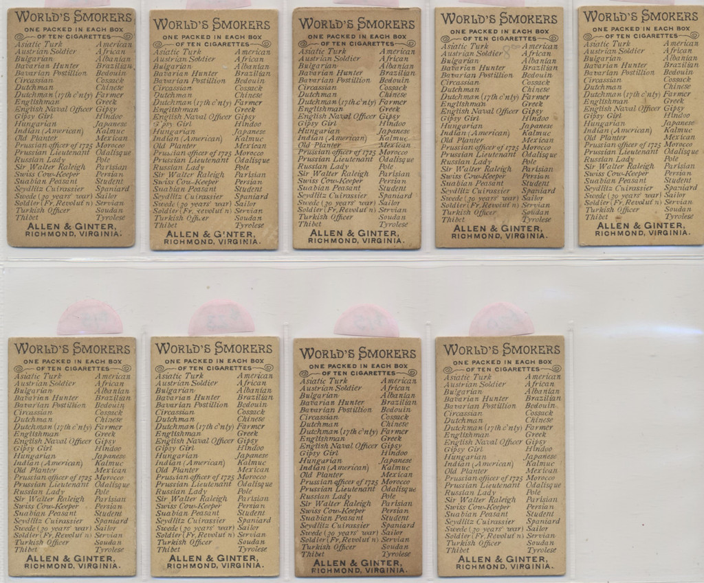 1888 Allen & Ginter N33   World's Smokers  Lot of 36  #*sku35118