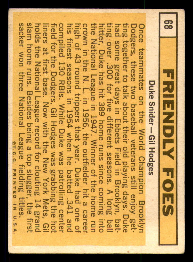 1963 Topps #68 Duke Snider/Gil Hodges Friendly Foes Very Good  ID: 368292