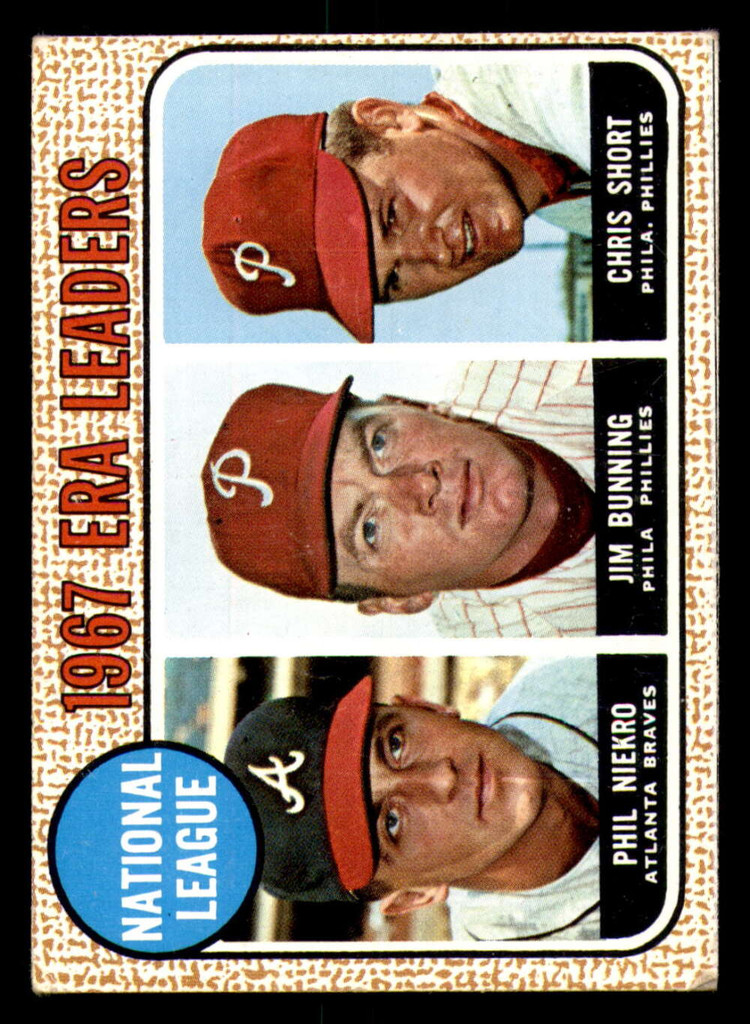 1968 Topps #7 Phil Niekro/Jim Bunning/Chris Short N.L. ERA Leaders Very Good  ID: 368639