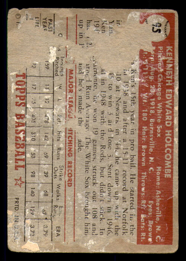 1952 Topps #95 Ken Holcombe Poor 