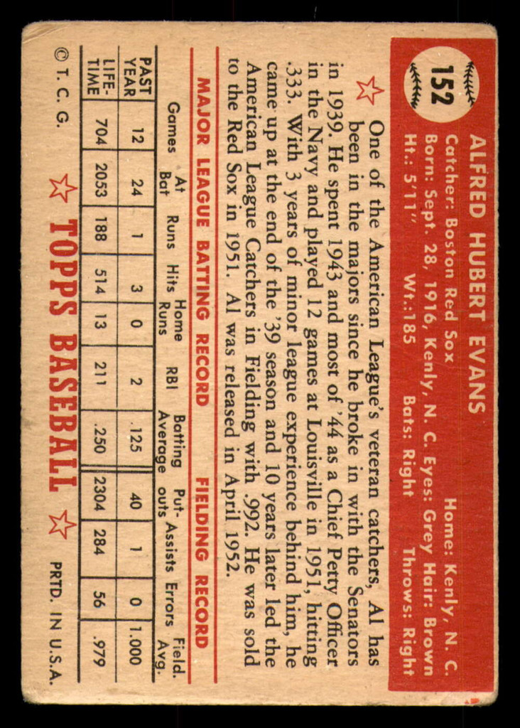 1952 Topps #152 Al Evans Poor 