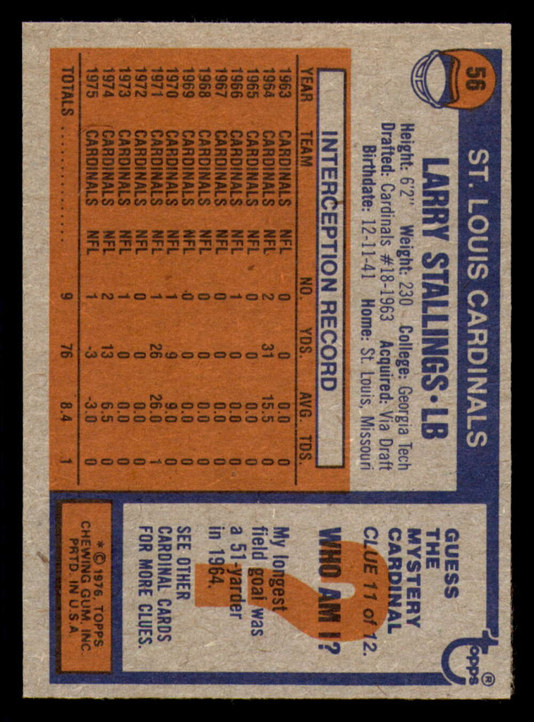 1976 Topps #56 Larry Stallings Near Mint  ID: 369346