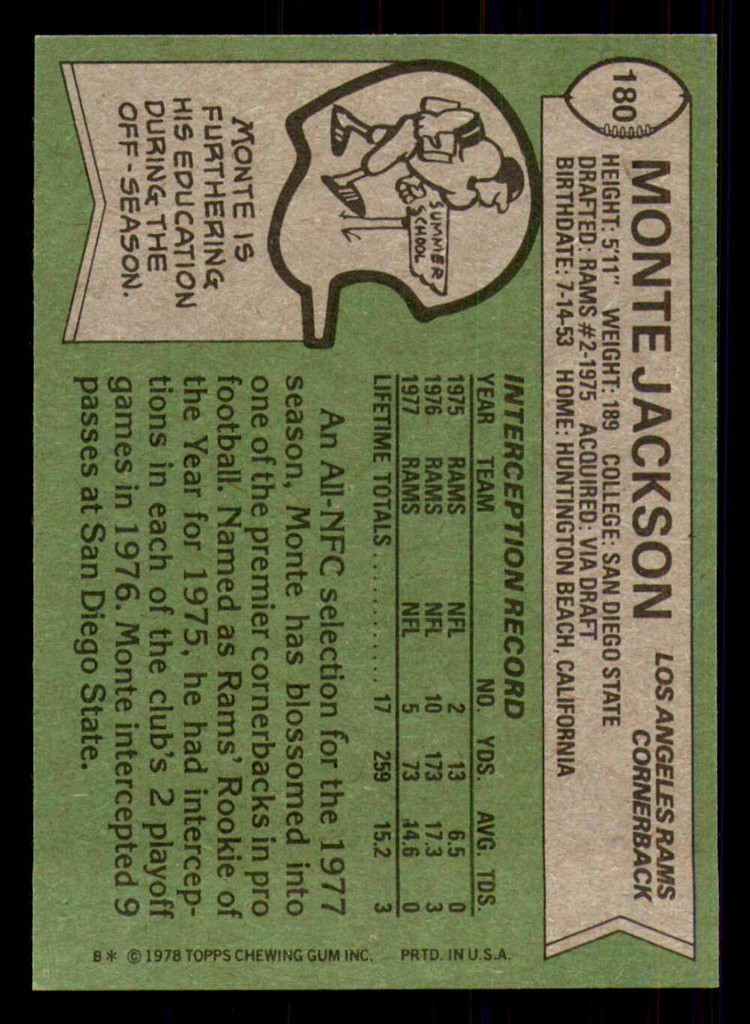 1978 Topps #180 Monte Jackson Near Mint+ 