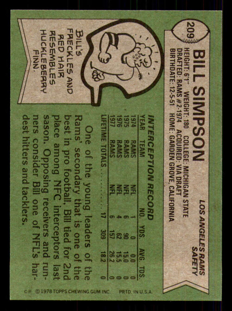 1978 Topps #209 Bill Simpson Ex-Mint 