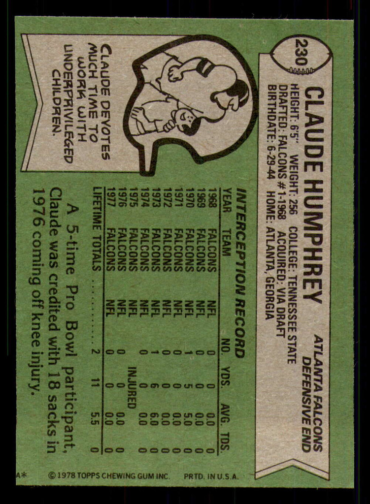 1978 Topps #230 Claude Humphrey Near Mint 