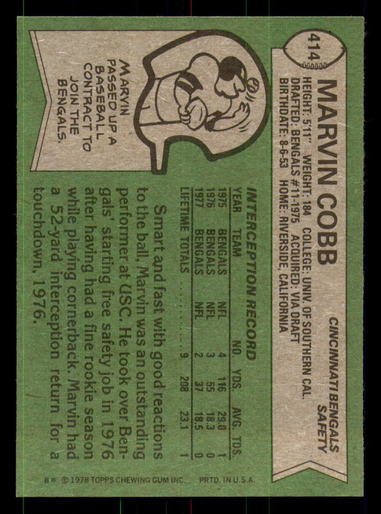 1978 Topps #414 Marvin Cobb Near Mint 