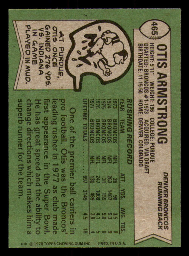 1978 Topps #465 Otis Armstrong Near Mint 