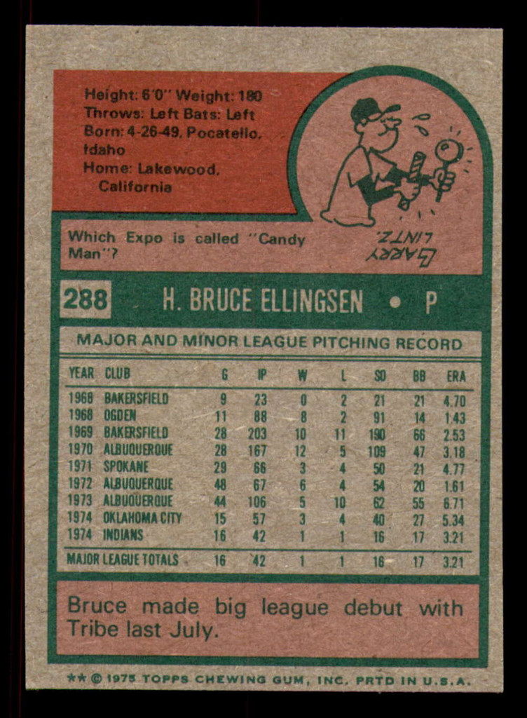 1975 Topps Mini #288 Bruce Ellingsen Near Mint RC Rookie  ID: 370980
