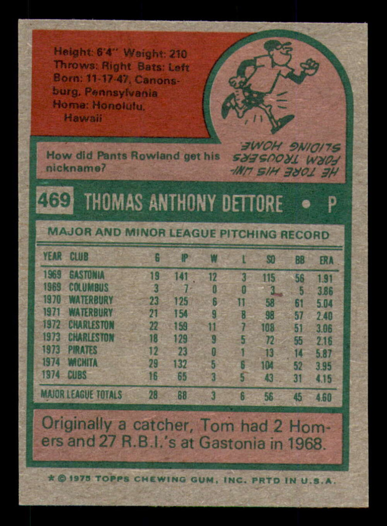 1975 Topps Mini #469 Tom Dettore Near Mint RC Rookie  ID: 371192