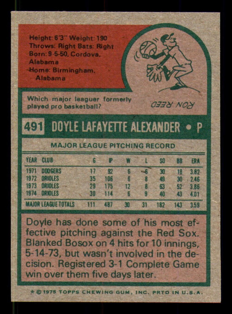 1975 Topps Mini #491 Doyle Alexander Ex-Mint  ID: 371228